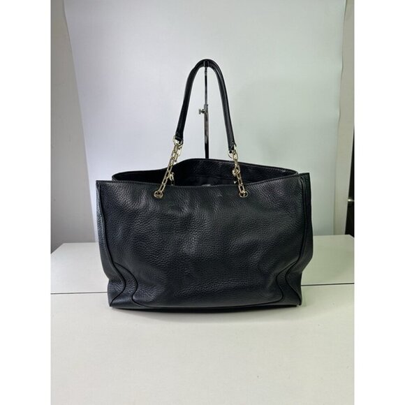 TORY BURCH Carter Black Pebbled Leather Large Tote w/ gold chain - Picture 3 of 12